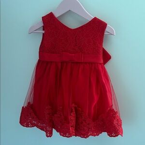 Red Lace & Tulle Bow Baby Dress